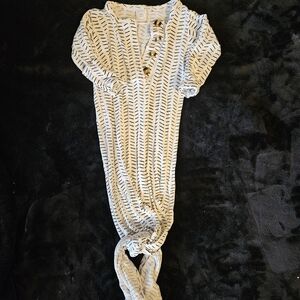 Loulou Studio Black and White Patterned Baby Knot Gown